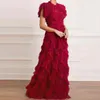 Casual Dresses Runway Designer High Quality Floor Long Dress Vintage Chic Party Ruffle Patchwork Polk Dot Tulle Cascading Maxi Red GownCasua
