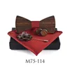 Bow slipsar sitonjwly herrskjorta trär slips för män trä bowtie näsduk manschettknappar brosch set pocket handduk halsduk med boxbow eme