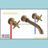 Vintage Castle Antique Brass Bathroom Faucet Dual Cross Handles Wall Mounting Solid Copper Old Style Basin Tap Set Drop Delivery 2021 Sink F