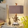 Coral Table Lamp Living Room Mediterranean Bedroom Bedside Table Lights Fabric Lampshade W36cm H68cm Home Lighting MYY