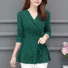 Casual Winter Plushed and Thickened Bottom Women top Blouse Full Sleeve lace Large V-neck Purple tops s Shirt 220402
