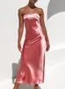 Julissa Mo Satin Basic Strapless Club Sexy Maxi Dress Backless Slim Hollow Out Women Party Jurken Summer Elegant Vestidos 220613