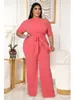 Dames plus size broek vrouwen kleding 2022 mode off schouder bodycon veter jumpsuit stevige kleur ruches wide been set zomer outfitswome