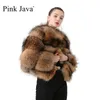 Pink Java QC1884 Ankomst Real Raccoon Fur Coat Women Fur Jacket Winter Luxury Fluffy Raccoon Coats 201214