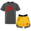 2 Pcs Sets Men's Tracksuits Sportswear Short Sleeve T-Shirt Athletic Wear Suit Gym Elastic Tracksuit Running Set