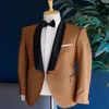 Men's Suits & Blazers Wedding Groom Brown Suit One Button Smoking Jacket With Black Pants Slim Fit Design Latest Custom Business Casual Tuxe