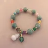 New Luxury Jewelry Retro Fashion Ladies Bracelet Natural Jadeite Chalcedony Beads Green Gourd Exquisite Beautiful Pendant Bracelets Ethnic Style Charm