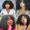 Hair Wigs Water Wave Bob peruca com franja humano encaracolado brasileiro para mulheres Máquina completa curta 220722