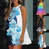 Casual Dresses Women's Sexy Sleeveless Ruched Party Mini Cocktail Dress With Tie-Dye Gradient Floral PrintCasual