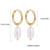 Hoop & Huggie Gold Color Stainless Steel Small Hoops With Pearl Earrings For Women Elegant Hanging Earring Vintage JewelryHoop Dale22