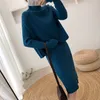 Autumn new fashion suit dress women autumn and winter knitted twopiece suit Korean version of the long sweater 201110