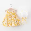 Été 2022 Baby Girls Robe Robe Floral + Chapeaux 2pcs Vêtements pour enfants Fashion Children's Elegant Robe Toddler CL 29