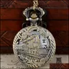 Pocket Watches Bronze Hollow Train Theme FL Quartz Graved FOB Retro Pendant Watch Chain Gift Fire Fighter Drop Delivery 2021 5JFK1