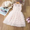 Ins Summer Princess Girl clothes Dress Sleeveless O-neck Solid Color White Pink Party Wedding Dresses 100-140cm