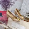 Office Lady Summer Dress Shoes Sandals Gold Pyramid Pyramid 6 8.5cm chunky Heels Cheels Cheens Patent Womane Party Pumps