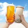 Reusable Glass Cup Bubble Tea Tumbler Wide Mason Mug Jar with Lid and Straw Food Container Sealed Tank 22 OZ