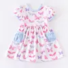 Girlymax SpringsummerBaby Girls Kids Boutique Clothing Children Ruffles Dress dressed Smocked Floral Milk Silk膝の長さ220519