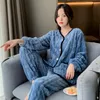 QWEEK Autumn Winter Long Sleeve Sleepwear Coral Fleece Solid Color Pjamas V Neck Pocket Cute Pijamas Loungewear Pyjamas 220329