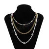 3st/set Bohemian Colorful Flower White Pärled Choker Halsband Kvinna Y2K Multilayer Metal Chain Necklace Set Statement Smycken