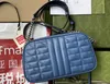 Realfine Bags 5A 47632 24cm Small Marmont Blue Leather Quilted Crossbody Shoulder Handbag For Women with Box+Dust Bag