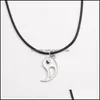 Naszyjniki wisiorki wisiorki biżuteria unikalna design splot plotek tai chi yin yin yang dla kobiet skórzane sznurka czarna biała przyjaźń para Chris