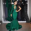 2022 Hunter Green Sexy Meerjungfrau Abendkleider tragen V-Ausschnitt und lange Ärmel formelle Party-Abschlussballkleider