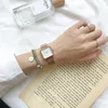 Damesmode Vierkante Horloges Minimalistisch Design Dames Quartz Wrsitwatches Ulzzang Goud Zilver Roestvrij Stalen Mesh Band Klok 220235E