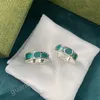 Designer Green Gemstone Enamel Ring Female Sterling Silver Interlocking Retro Distressed Rings Luxury Simple Couple Ring