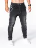 Einfarbige Vintage-Mann-Faltenjeans Blaue klassische Cargohose Herren-Reißverschlusstaschen Hiphop-Jeanshose Kordelzug Freizeithose 220720