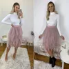 Skirts Fashion Dusty Pink Ruffles Asymmetrical Midi Tulle Women Zipper Tiered Knee Length Tutu Skirt Custom MadeSkirts