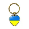 Keychains Fashion Ukraine Flag Keychain for Men Women Metal Heart Glass Cabochon Ukrainsk symbol Key Rings Chain Jewelry Giftychains Fie