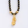 Hänghalsband ren koppar pixiu feng shui gåva 8mm pärlor naturliga obsidian halsband för man och kvinnor bra lycklig amulet juvelerypendant