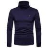 Homens camisetas Homens Half Collar High Collar Primavera Outono de Manga Longa Malha Pullover Casual Color Sólido Slim-Fit Camisola Estiramento Básico Bolso Top