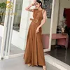 New Summer Office Ladies Jumpsuits Bussines Sleeveless O Neck Sashes Overalls Formal Work Wide -Leg Rompers Jumpsuit with Belt 210326