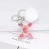 Keychains Real Dried Flower Letter Keychain English Alphabet Keyring With White Pompom Gradient Resin Words Crafts Handbag CharmsKeychains