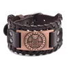 Design Fashion ID Bracciale da uomo Albero della vita in lega intrecciata a mano Tessuto ampio cinturino in pelle PU braccialetto regolabile Gioielli punk