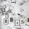 흑백 수채화 모란 장미 꽃 벽 스티커 홈 장식 거실 아이 방 벽 데칼 꽃 장식 220523