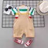 Toddler Baby Boys Girls Set di abbigliamento Cute Kids Rainbow Stripe Top T-shirt Bib Pants Abiti Set manica corta Casual Soft Set G220509