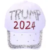 Trump 2024 Point Diamond Baseball Cap Sports Outdoor Mężczyźni Kobiety nastolatki Caps Diamond Studded Cowboy Visor Prezydencki Prezydencki Flaga Flaga Summer Hat H6157VFQ