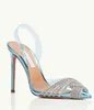 Yaz lüks elbise sandalet slingback ayakkabıları parti bayan kristal girdaplar yüksek topuklu pvc toecaps sivri uçlu kadın pompaları eu35-43