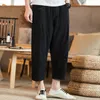 Calça masculina moda masculino casual harém de verão calças de linho de algodão masculino estilo chinês bezerro sólido comprimento 5xl 220826