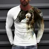 4 Renkler Kartal Baskı Erkek T Shirt Sokak Eğilim 3D Baskı Artı Boyutu Uzun Kollu