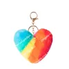 Plush Heart Shaped Pom Pom Keychain Wholesale Rainbow Pain Color