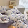 Artistic Blue Flower Bed Four Piece Set of Cotton Sheet Quilt Cover Three in Student Dormitory