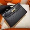 22cm ostrich skin brand clutch bag fully handmade stitching luxury purse women mini handbag black brown craie etc many colors to choose fast delivery