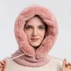 Berets Winter Fur Cap Set Hooded For Women Knitted Cashmere Neck Warm Russia Outdoor Ski Windproof Hat Thick Plush Fluffy BeaniesBerets Chur