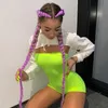Perakende ve Toptan Seksi Kadın Tulumları Moda Playsuit Omuz Omuz Neon Bodysuits Kadın Elastik Skinny Scepers