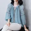 Women's Blouses & Shirts Silk Top 2022 Spring And Summer Ethnic Style Embroidery French Retro Shirt Women Blouse TopsWomen's