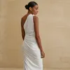 Hollow Out Women Midi Beach Dress White One Shoulder Sleeveless 2022 Summer Y2K Sexy Dresses Bodycon Party Nightclub