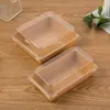 Kuchenbox, quadratisch, rechteckig, Kraftpapierboxen, Sandwich-Brot-Snack-Verpackungsbehälter, transparenter Deckel